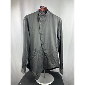 Whatlees Men’s Asymmetrical Button Down Shirt Gray Unique